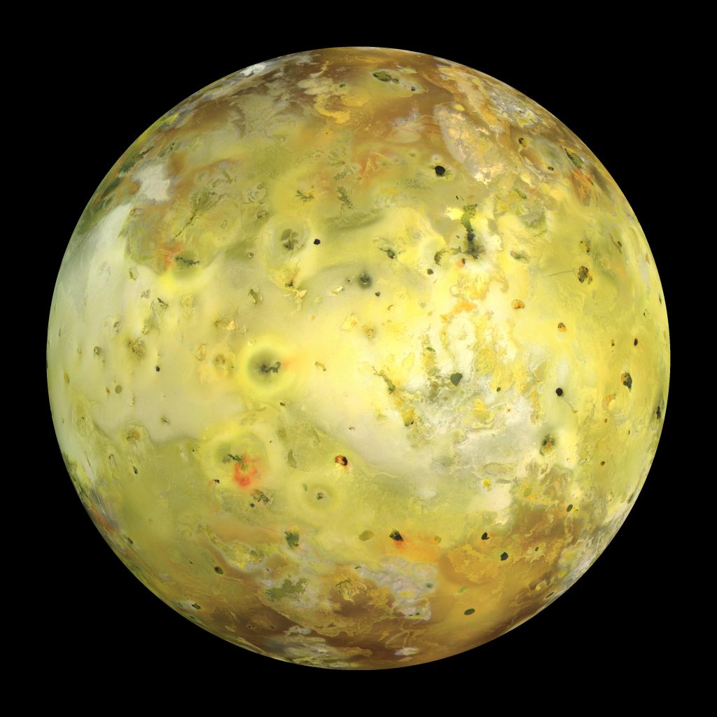 Immagine che mostra la luna Io fotografata dalla sonda Galileo nel 1999 