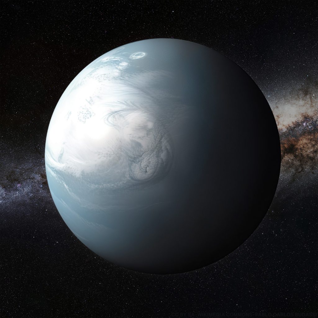 Illustrazione artistica di un pianeta iceano